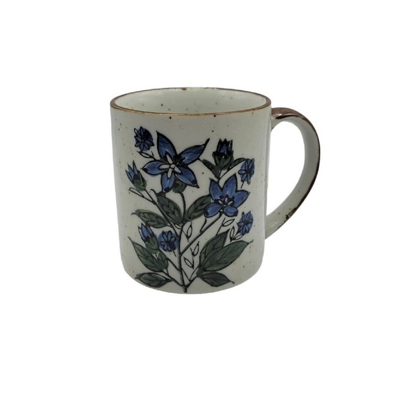 Unbranded Other - Vtg Speckled Stoneware Blue Violet Forget-Me-Not Floral Ceramic Coffee Tea Mug